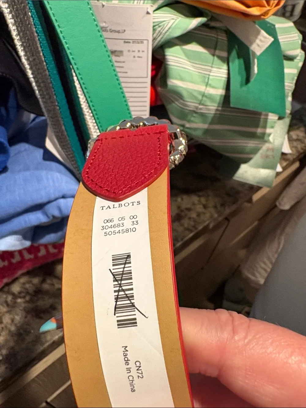 Talbots Red Belt with Rhinestone Circle Buckle